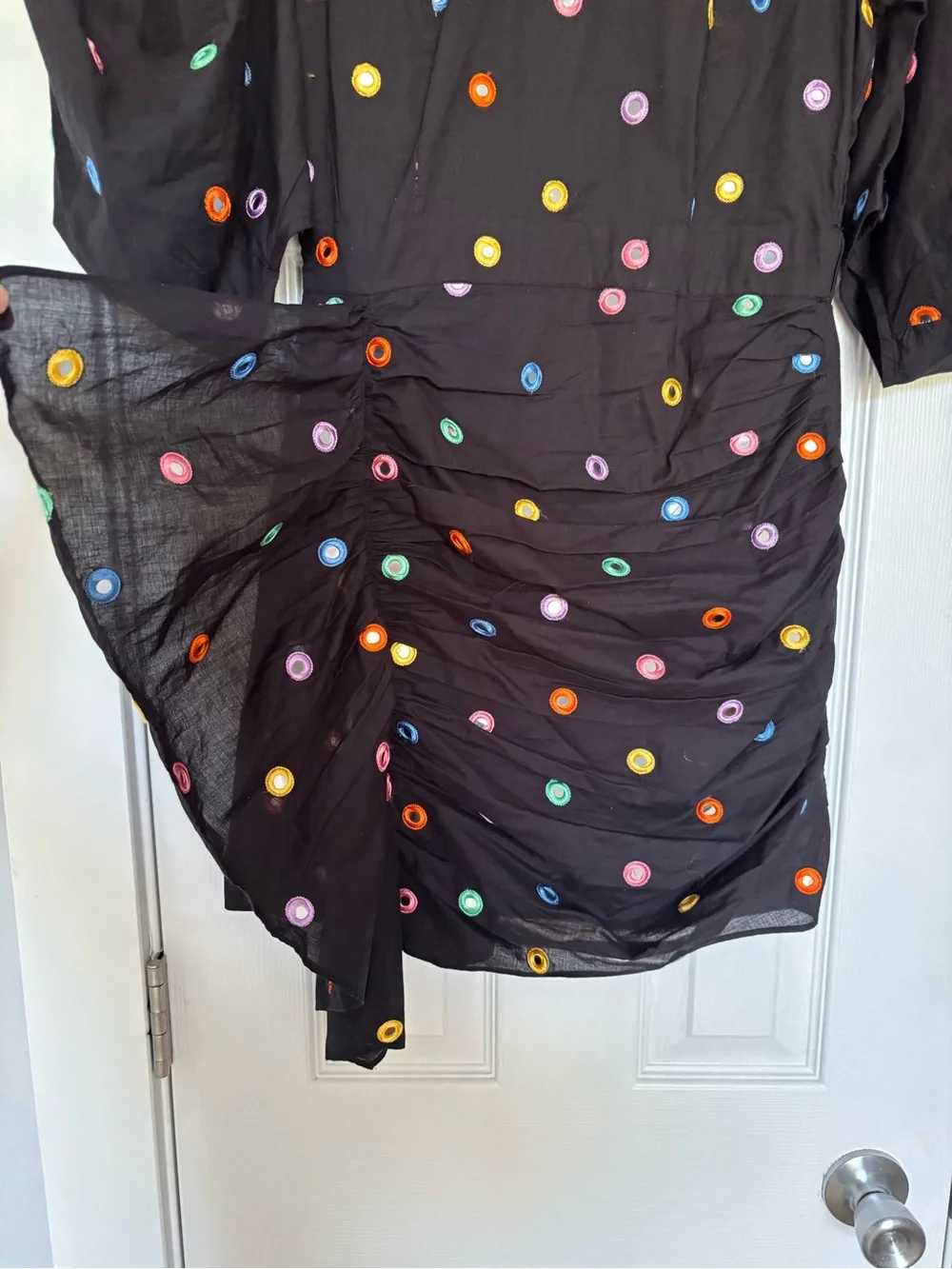 RHODE Pia Ruched Embellished Cotton-voile Mini Dress Black Mirror Size Small - Picture 4 of 8